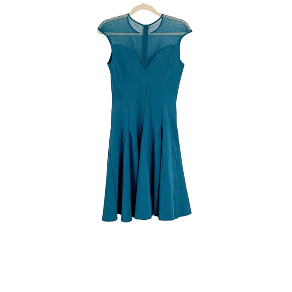 Halston Heritage Mesh Pointe Flare Dress Dark Cadmium Size Small - Picture 5 of 8